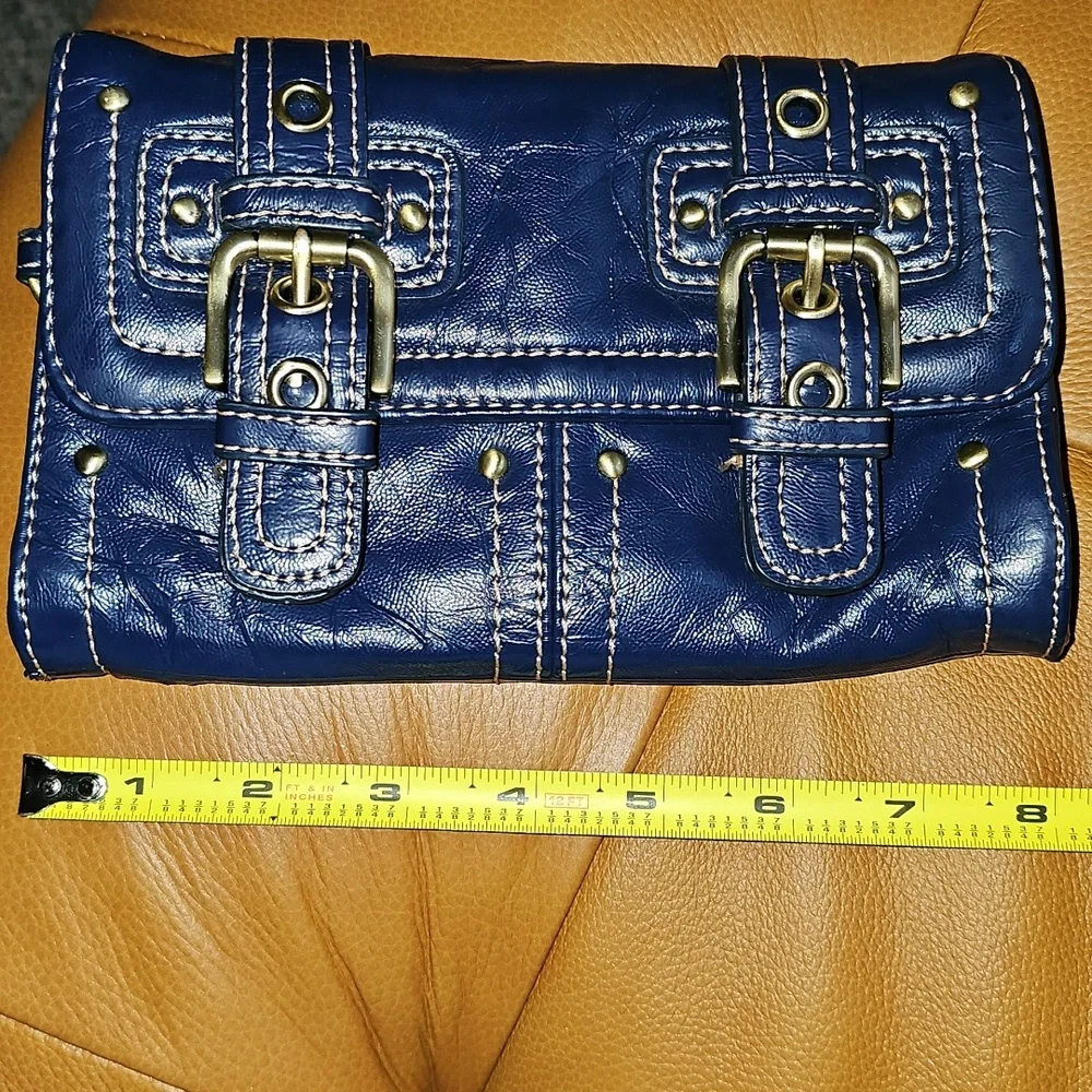 Rafe Blue Faux Leather Double Buckle Clutch Wallet - Picture 6 of 7